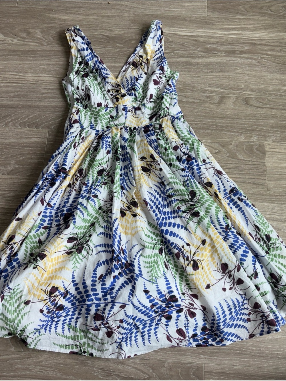 Aryeh Women Fern Leaf Pattern Sundress 100% Cotton Sz Medium Zip Flowy Pattern
